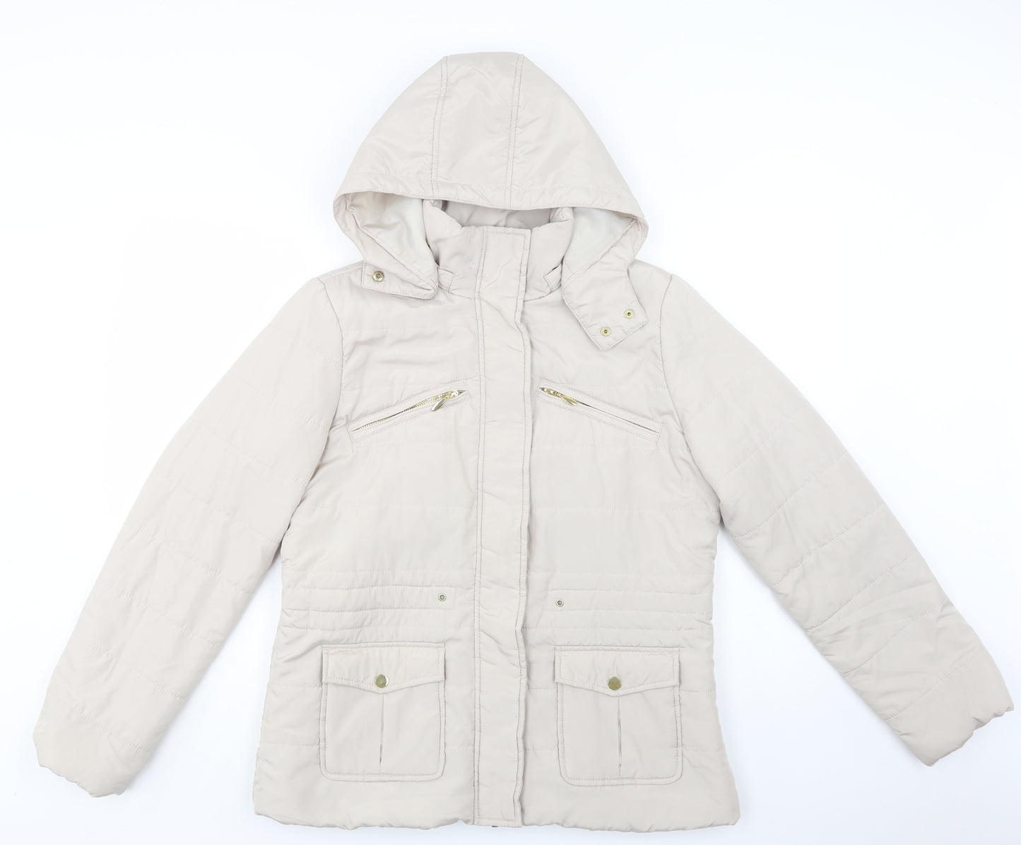 TU Womens Beige   Quilted Jacket Size 12  Zip