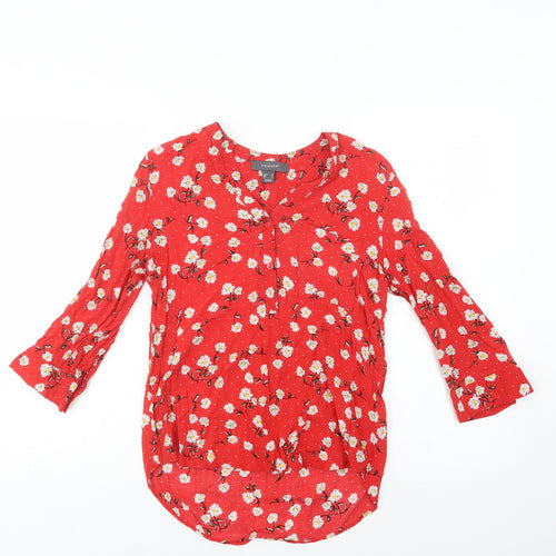 Primark Womens Red Floral Viscose Basic Button-Up Size 8 V-Neck
