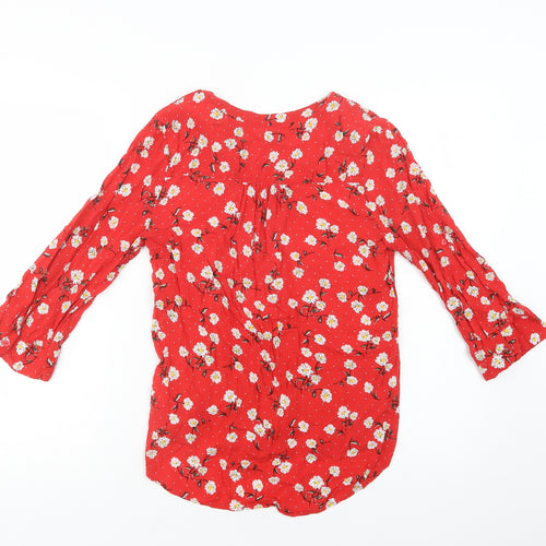 Primark Womens Red Floral Viscose Basic Button-Up Size 8 V-Neck