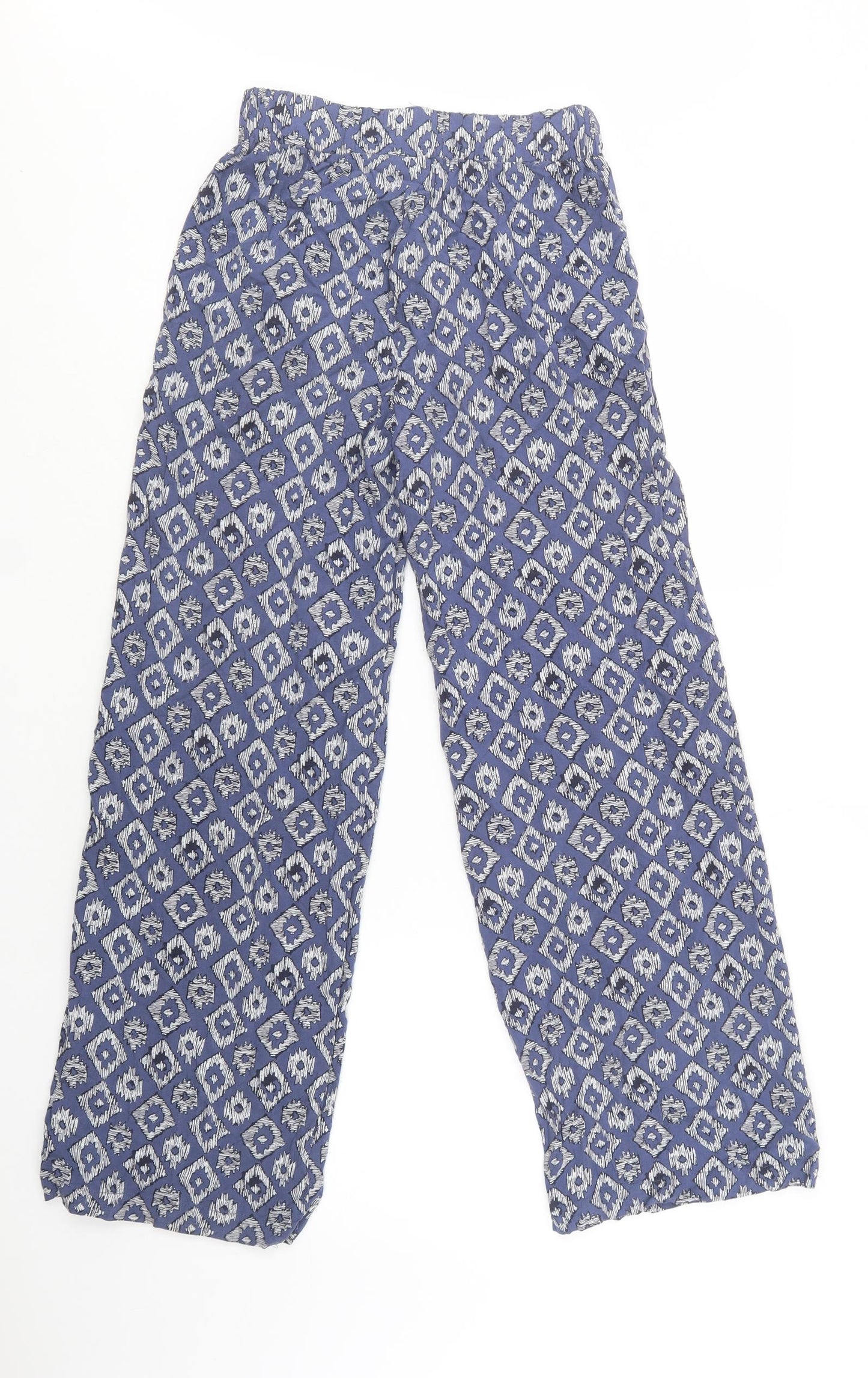 Primark Womens Blue Geometric Viscose Trousers  Size 6 L32 in Regular Drawstring