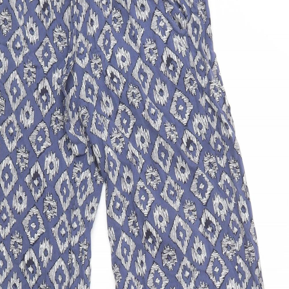 Primark Womens Blue Geometric Viscose Trousers  Size 6 L32 in Regular Drawstring
