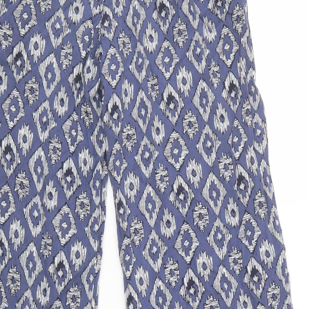 Primark Womens Blue Geometric Viscose Trousers  Size 6 L32 in Regular Drawstring