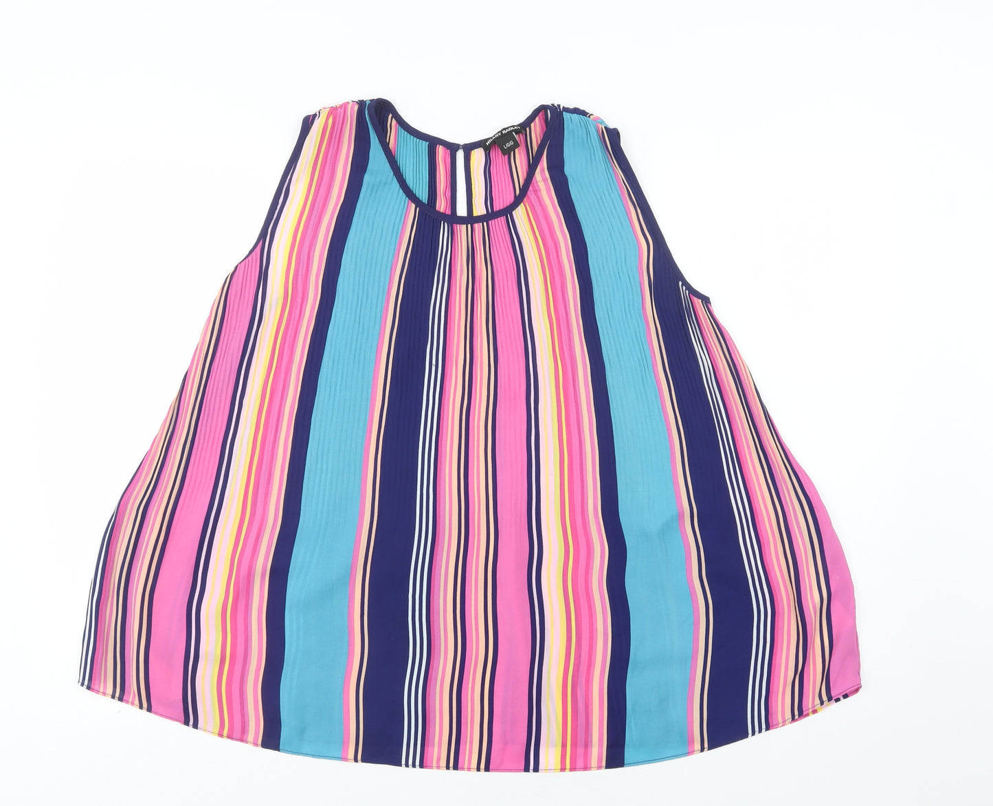 Hilary Radley Womens Multicoloured Striped Polyester Basic Blouse Size L Scoop Neck