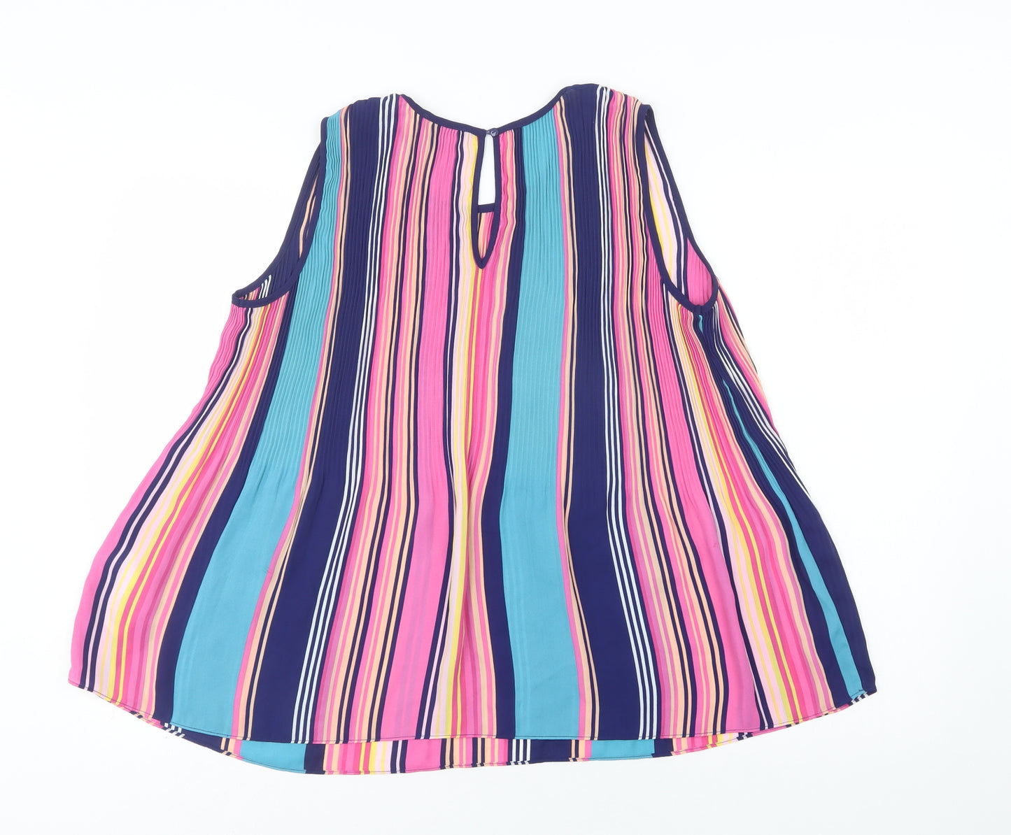 Hilary Radley Womens Multicoloured Striped Polyester Basic Blouse Size L Scoop Neck