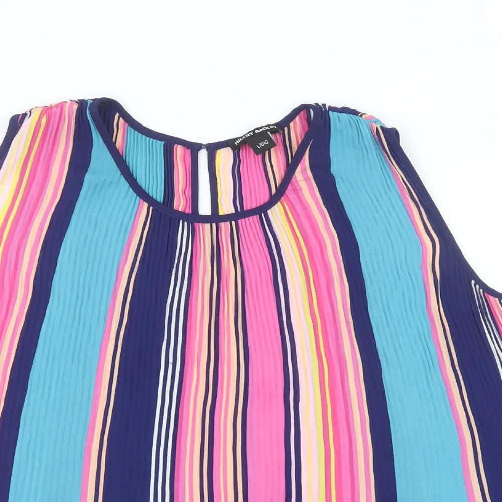 Hilary Radley Womens Multicoloured Striped Polyester Basic Blouse Size L Scoop Neck