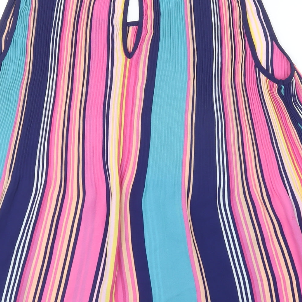 Hilary Radley Womens Multicoloured Striped Polyester Basic Blouse Size L Scoop Neck