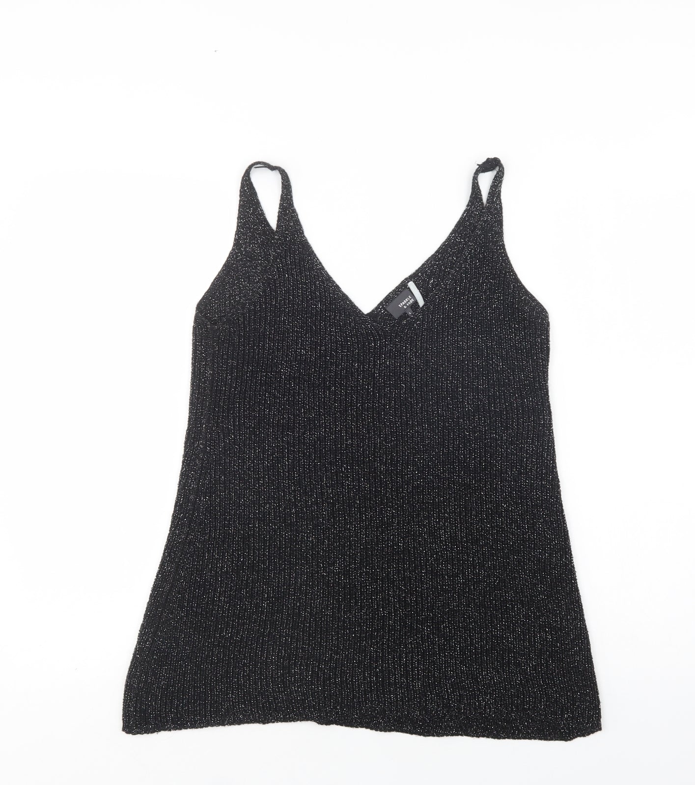 Sparkle & Fade Womens Black  Viscose Camisole Blouse Size L V-Neck