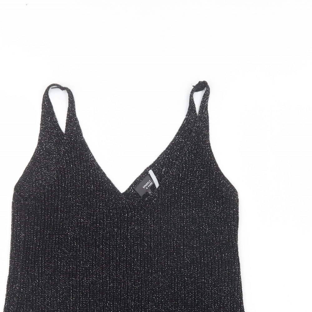 Sparkle & Fade Womens Black  Viscose Camisole Blouse Size L V-Neck