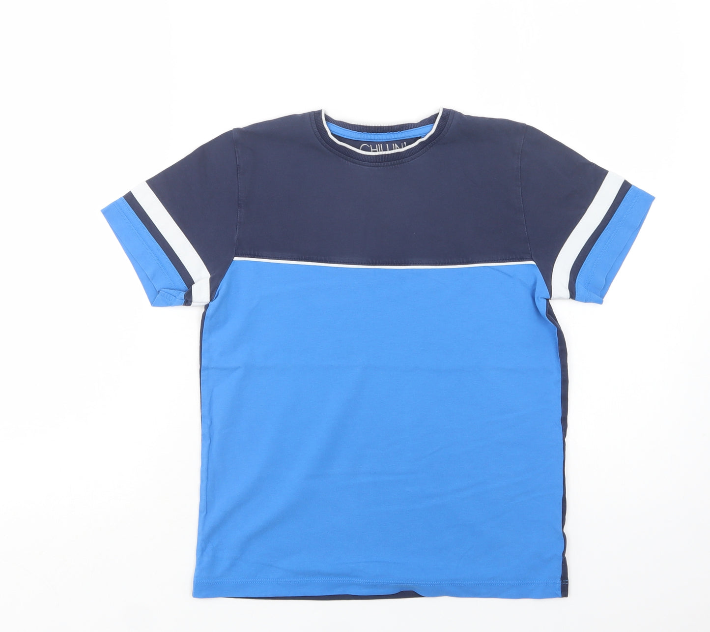 NEXT Boys Blue Colourblock Cotton Basic T-Shirt Size 11 Years Crew Neck