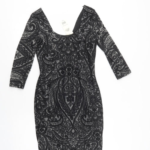 Miss Selfridge Womens Black Floral Polyamide Bodycon  Size 10  Scoop Neck  - Lace Overlay
