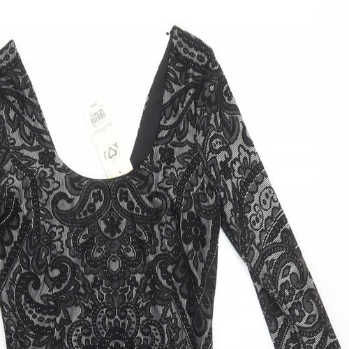 Miss Selfridge Womens Black Floral Polyamide Bodycon  Size 10  Scoop Neck  - Lace Overlay