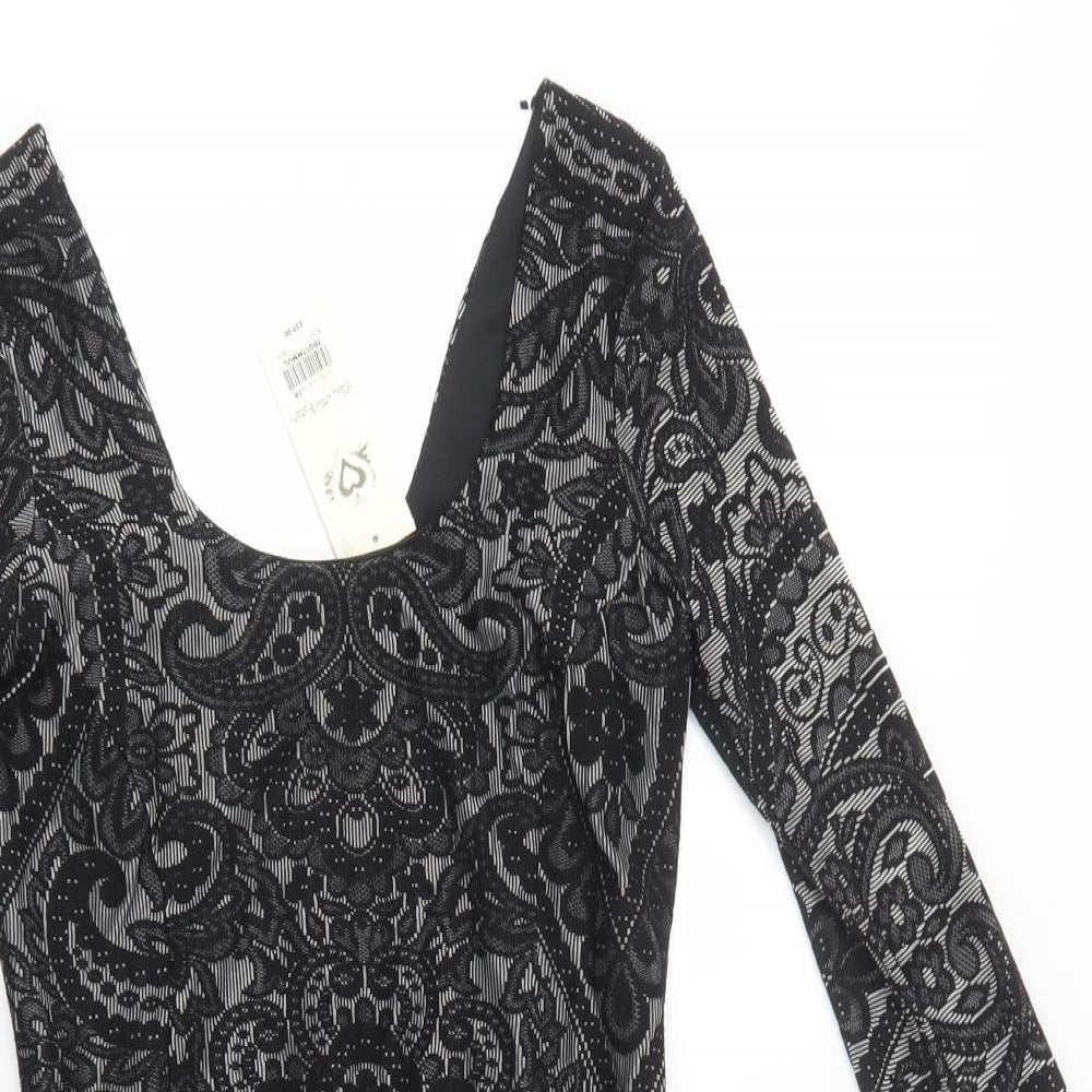Miss Selfridge Womens Black Floral Polyamide Bodycon  Size 10  Scoop Neck  - Lace Overlay