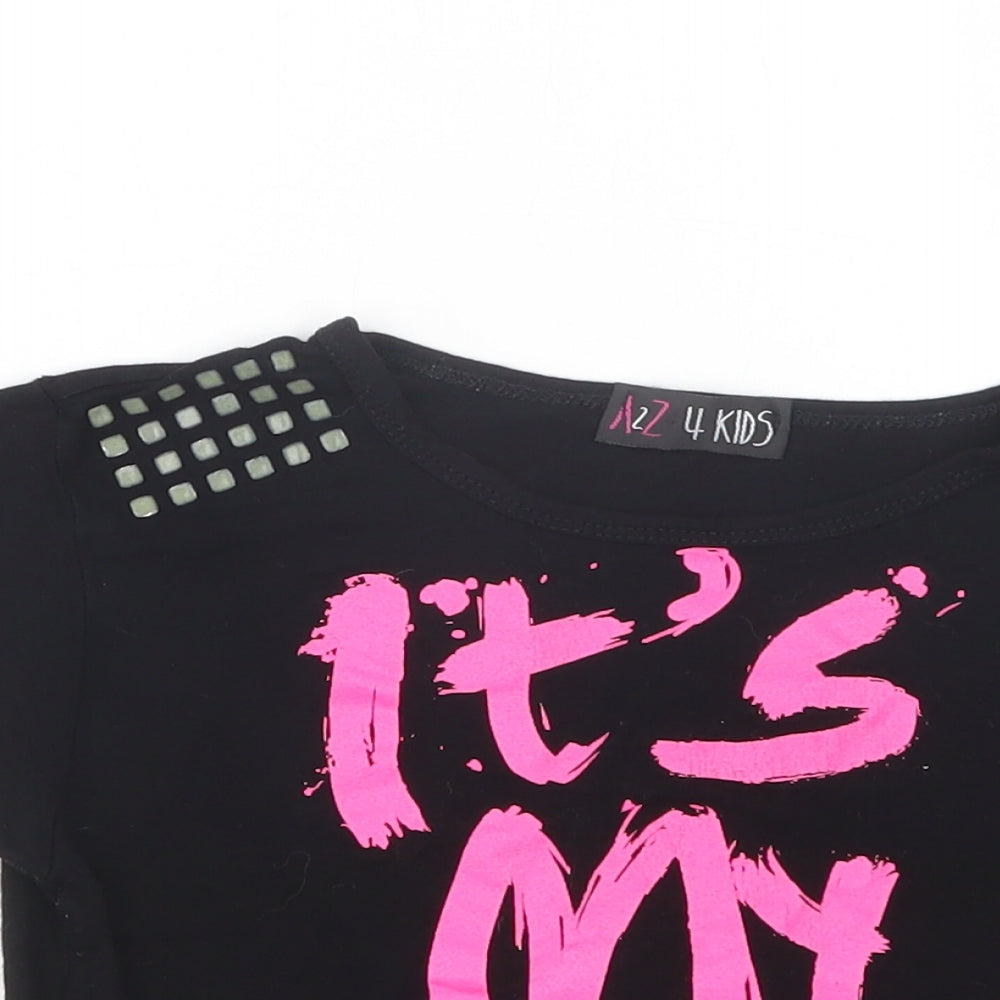 A2Z 4 Kids Girls Black  Viscose Basic T-Shirt Size 7-8 Years Crew Neck