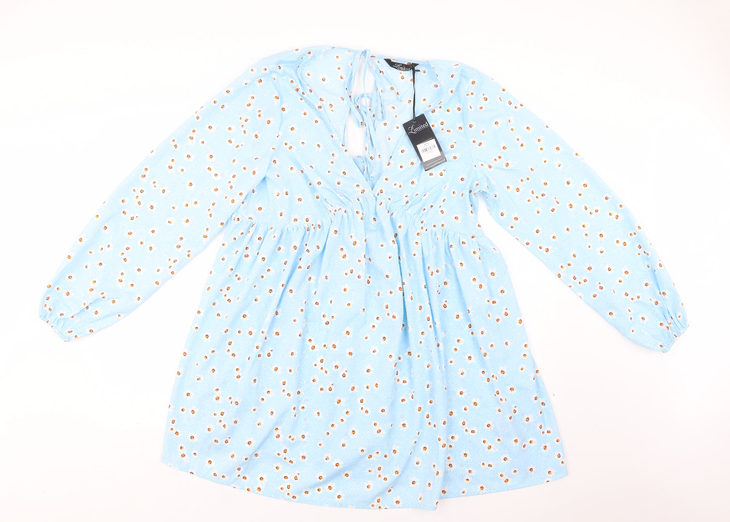 Love Yours Womens Blue Floral Polyester A-Line  Size 16  V-Neck Lace Up
