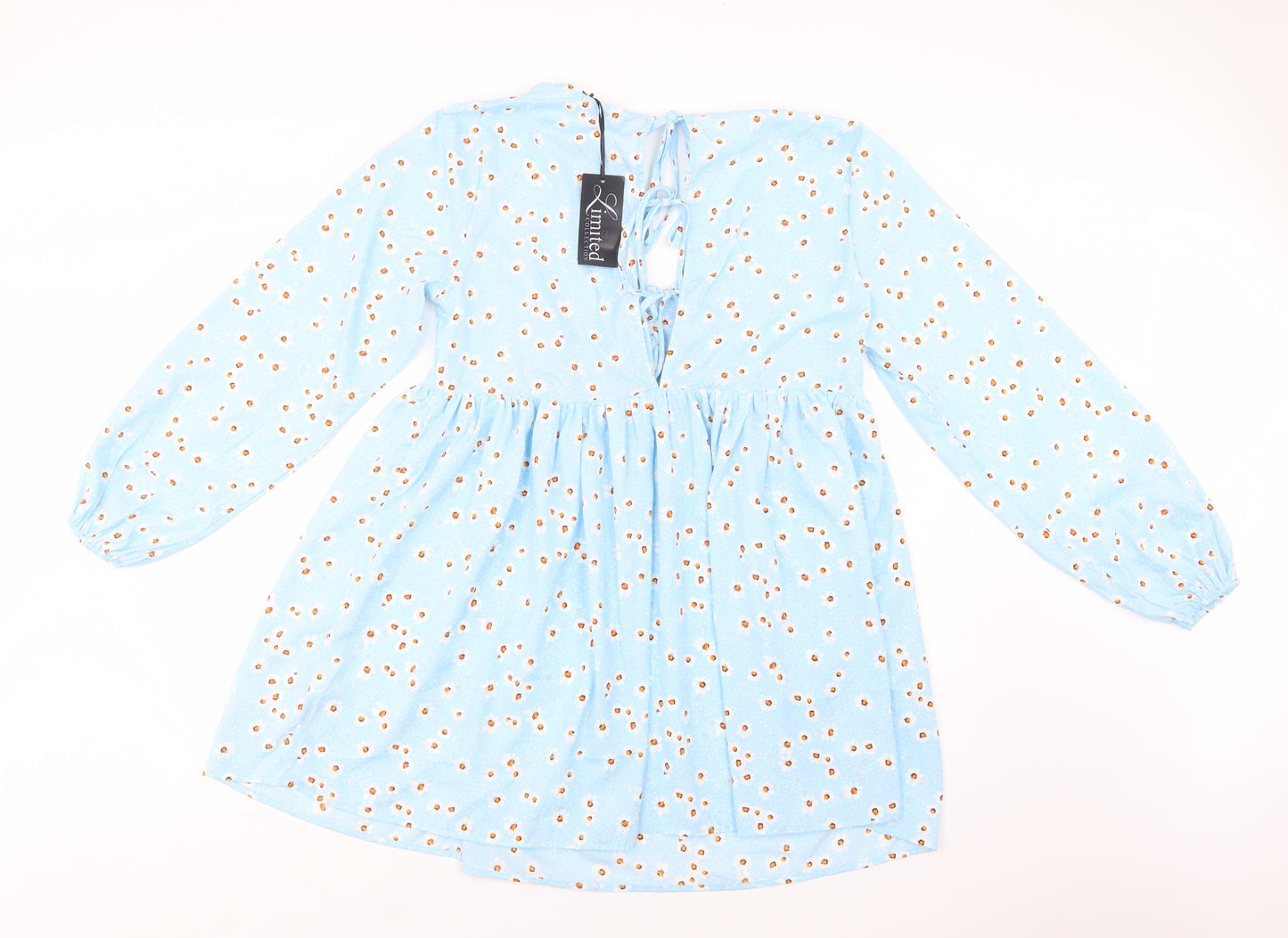 Love Yours Womens Blue Floral Polyester A-Line  Size 16  V-Neck Lace Up