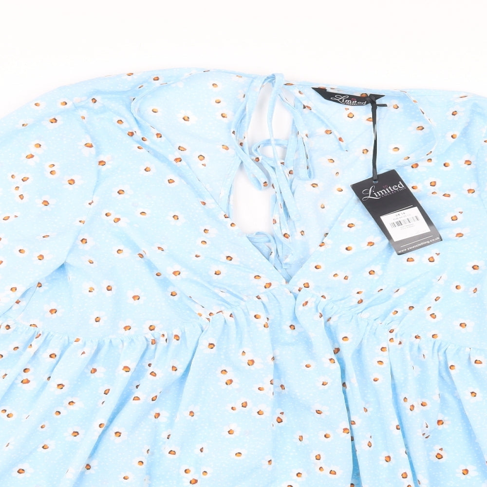 Love Yours Womens Blue Floral Polyester A-Line  Size 16  V-Neck Lace Up