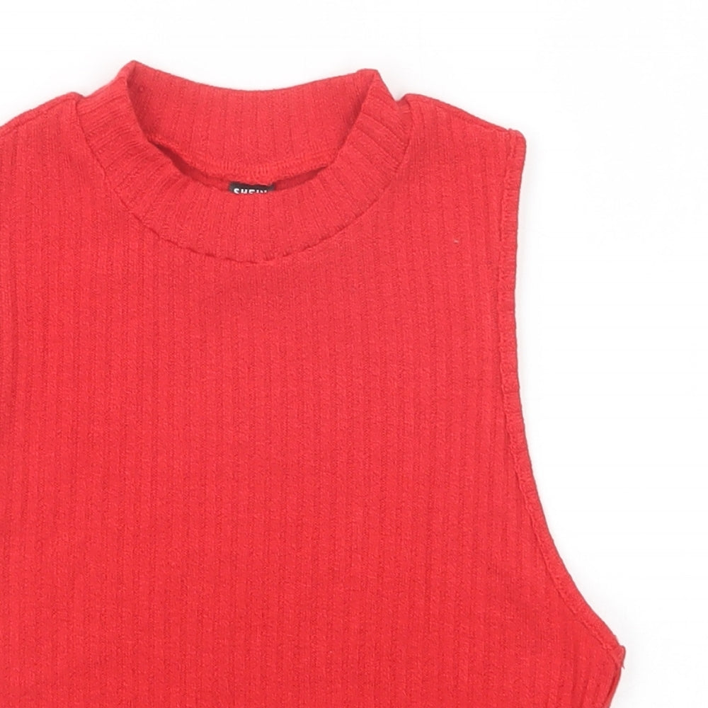 SheIn Womens Red  Polyester Cropped Blouse Size S Mock Neck