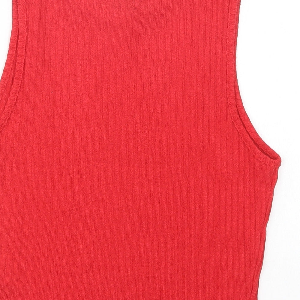 SheIn Womens Red  Polyester Cropped Blouse Size S Mock Neck