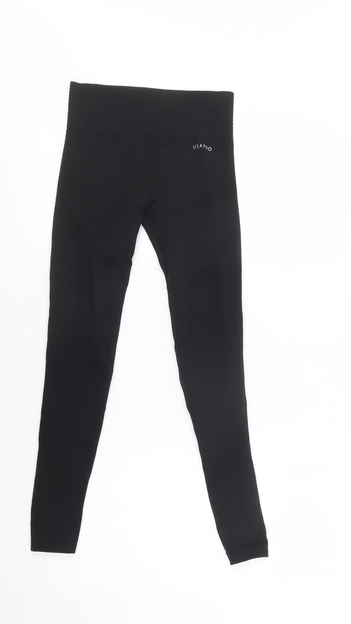 USA Pro Womens Black  Polyester Compression Leggings Size 8 L28 in Regular