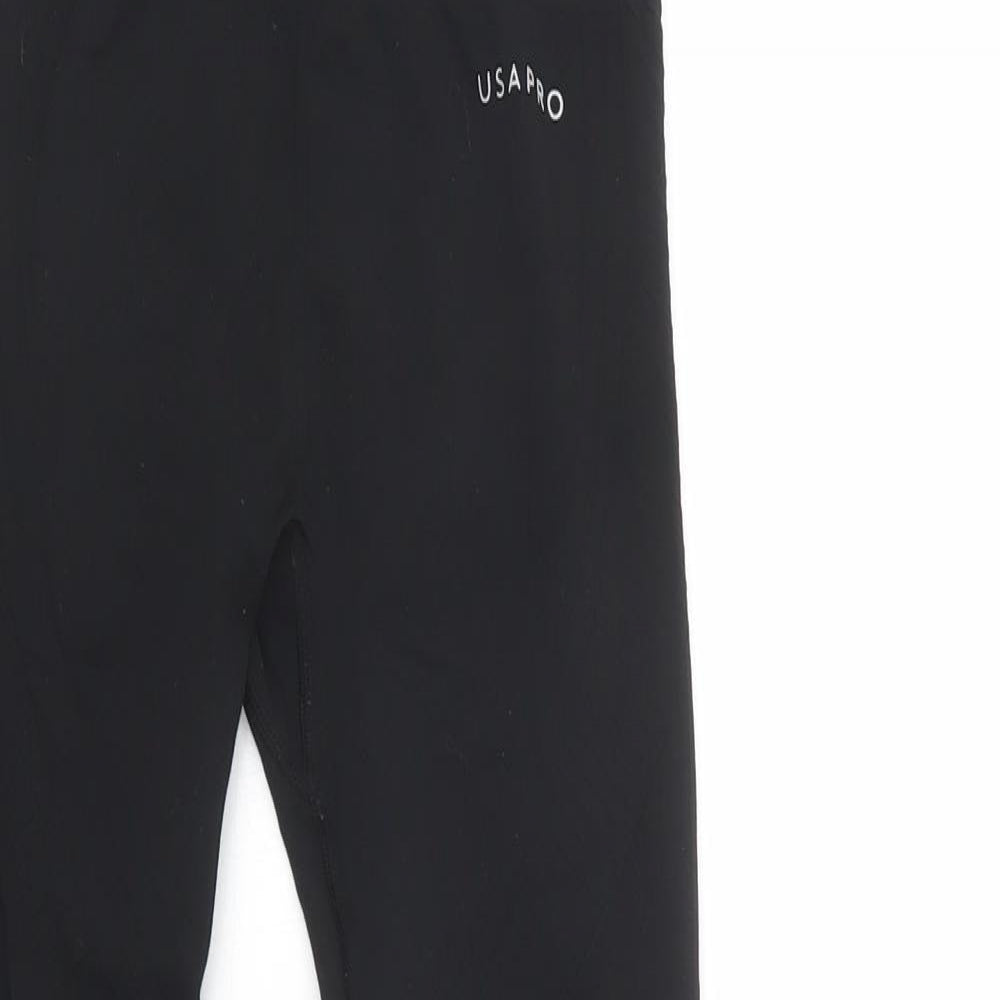 USA Pro Womens Black  Polyester Compression Leggings Size 8 L28 in Regular