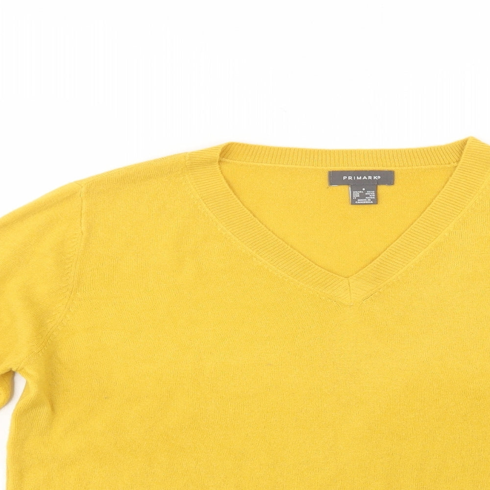 Primark Womens Yellow V-Neck  Acrylic Pullover Jumper Size S