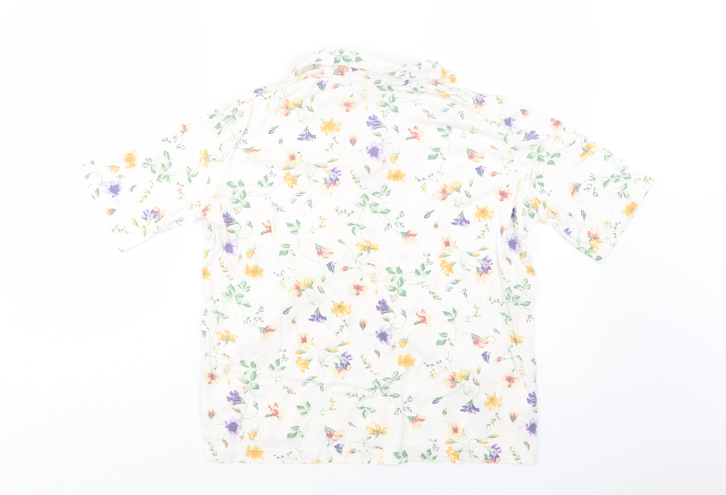 Country Collection Womens White Floral Cotton Basic Blouse Size M Collared