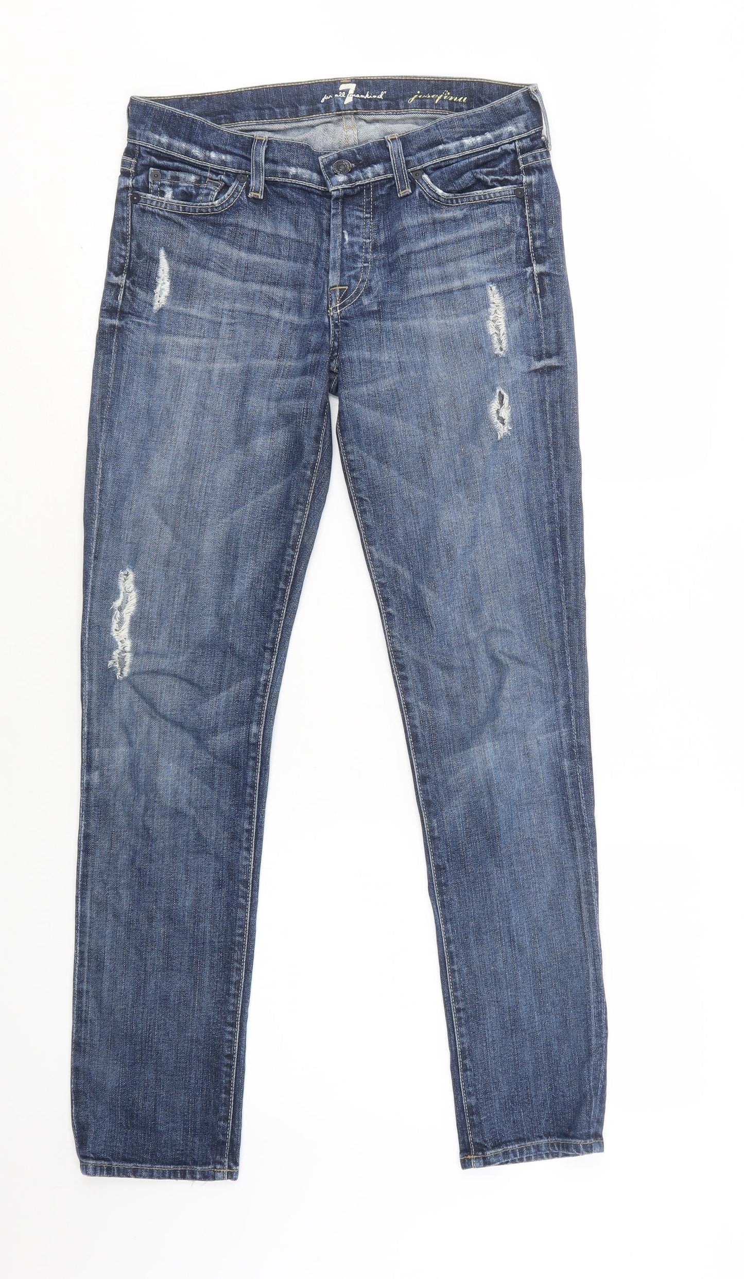 7 For All Mankind Womens Blue  Cotton Straight Jeans Size 28 L31 in Regular Button