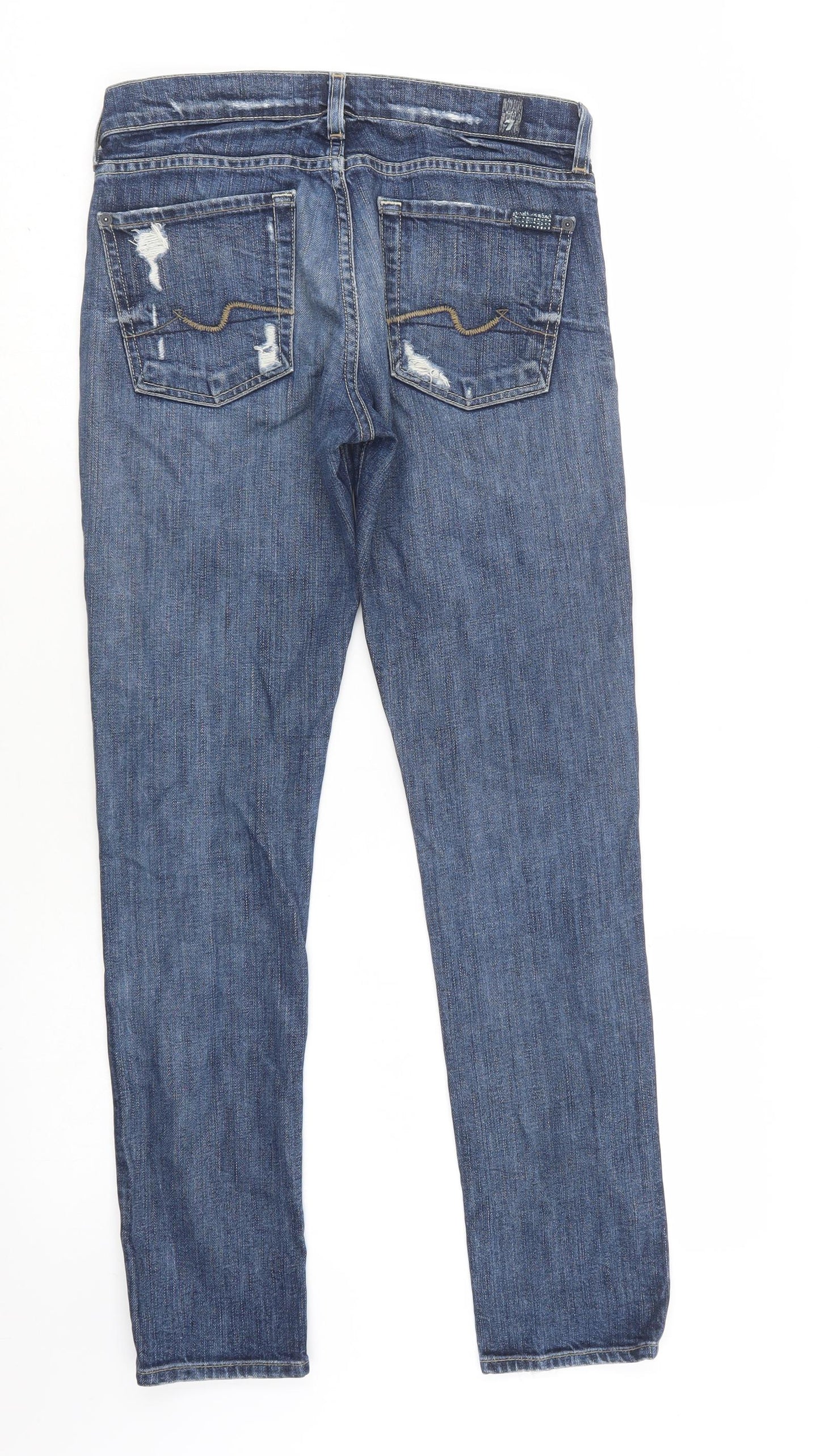 7 For All Mankind Womens Blue  Cotton Straight Jeans Size 28 L31 in Regular Button