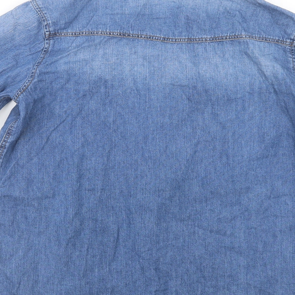 H&M Girls Blue  Cotton Basic Button-Up Size 14-15 Years Collared Snap
