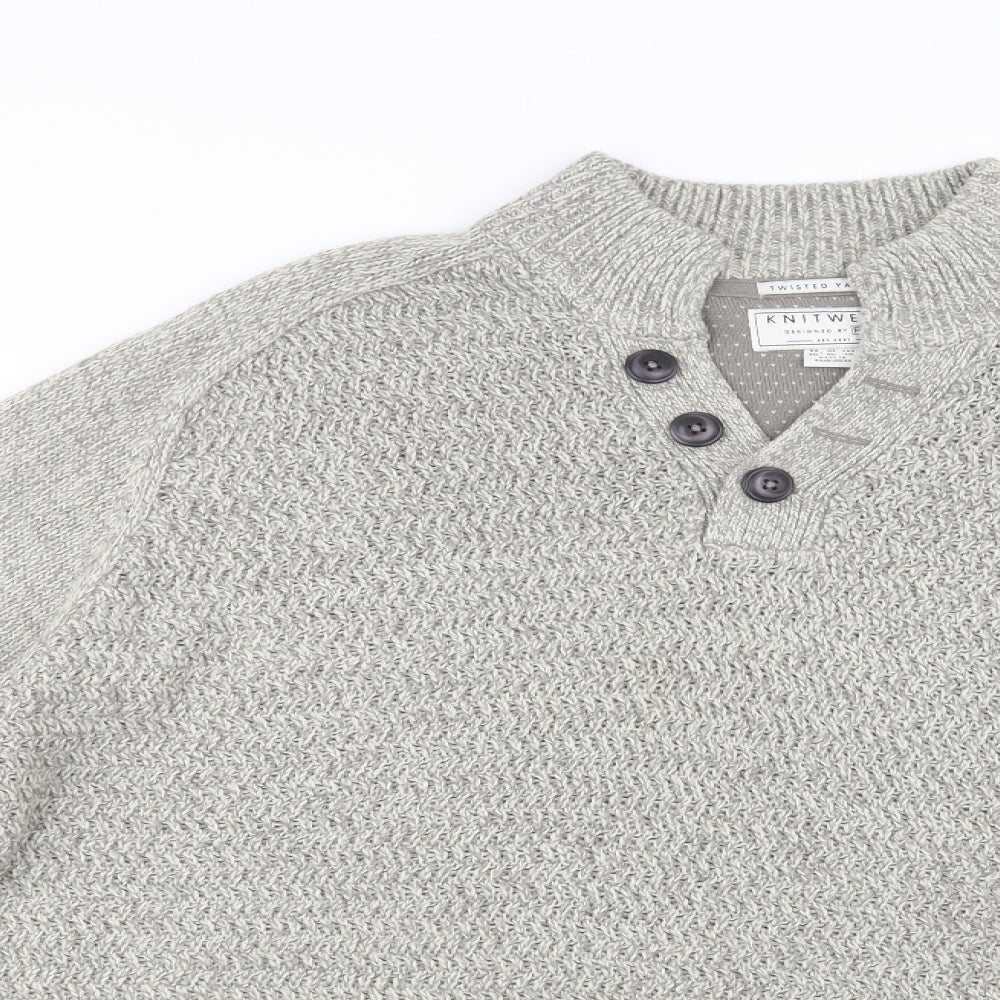 F&F Mens Beige Collared  Acrylic Henley Jumper Size 3XL