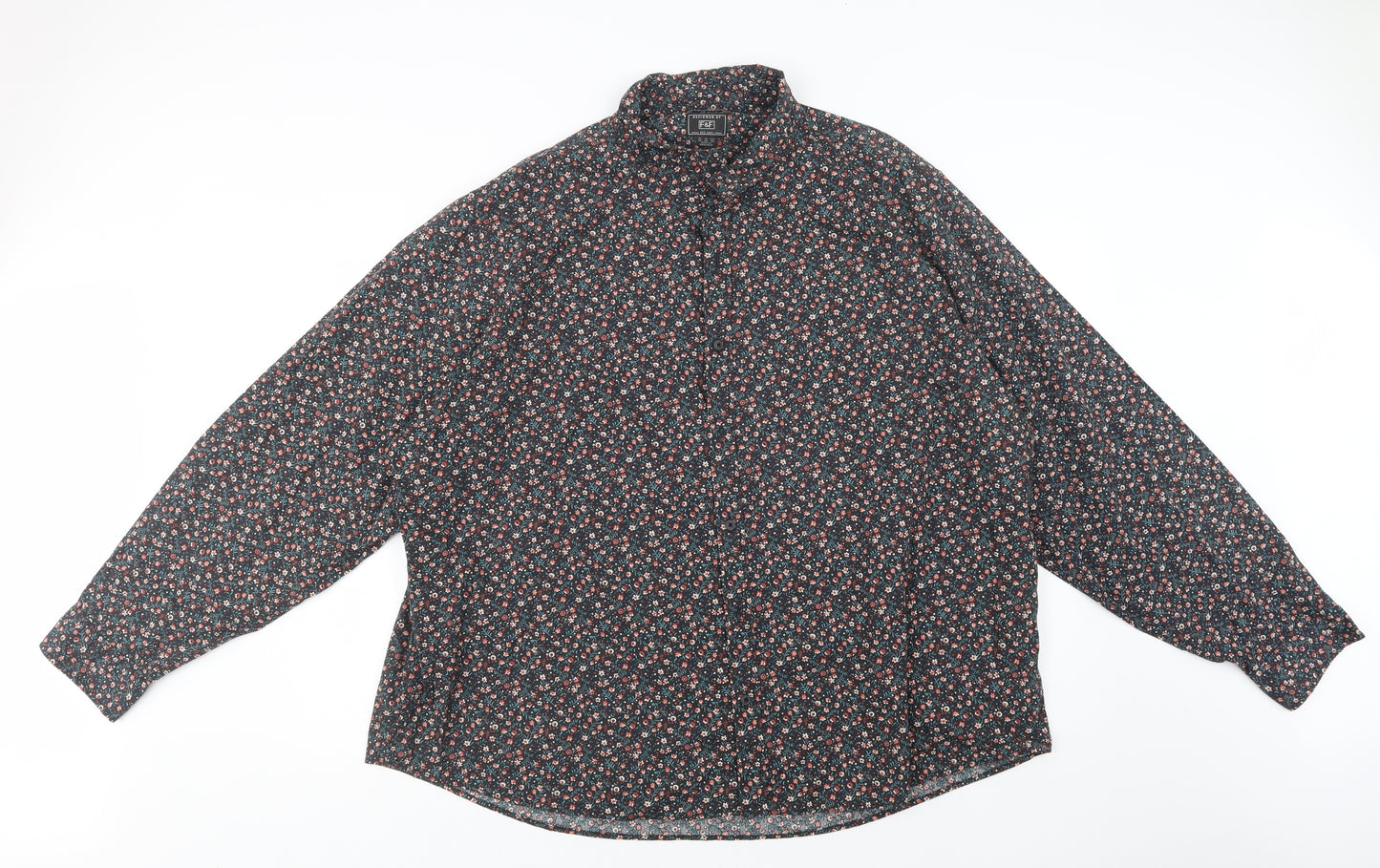 F&F Mens Black Floral Cotton  Button-Up Size 4XL Collared Button