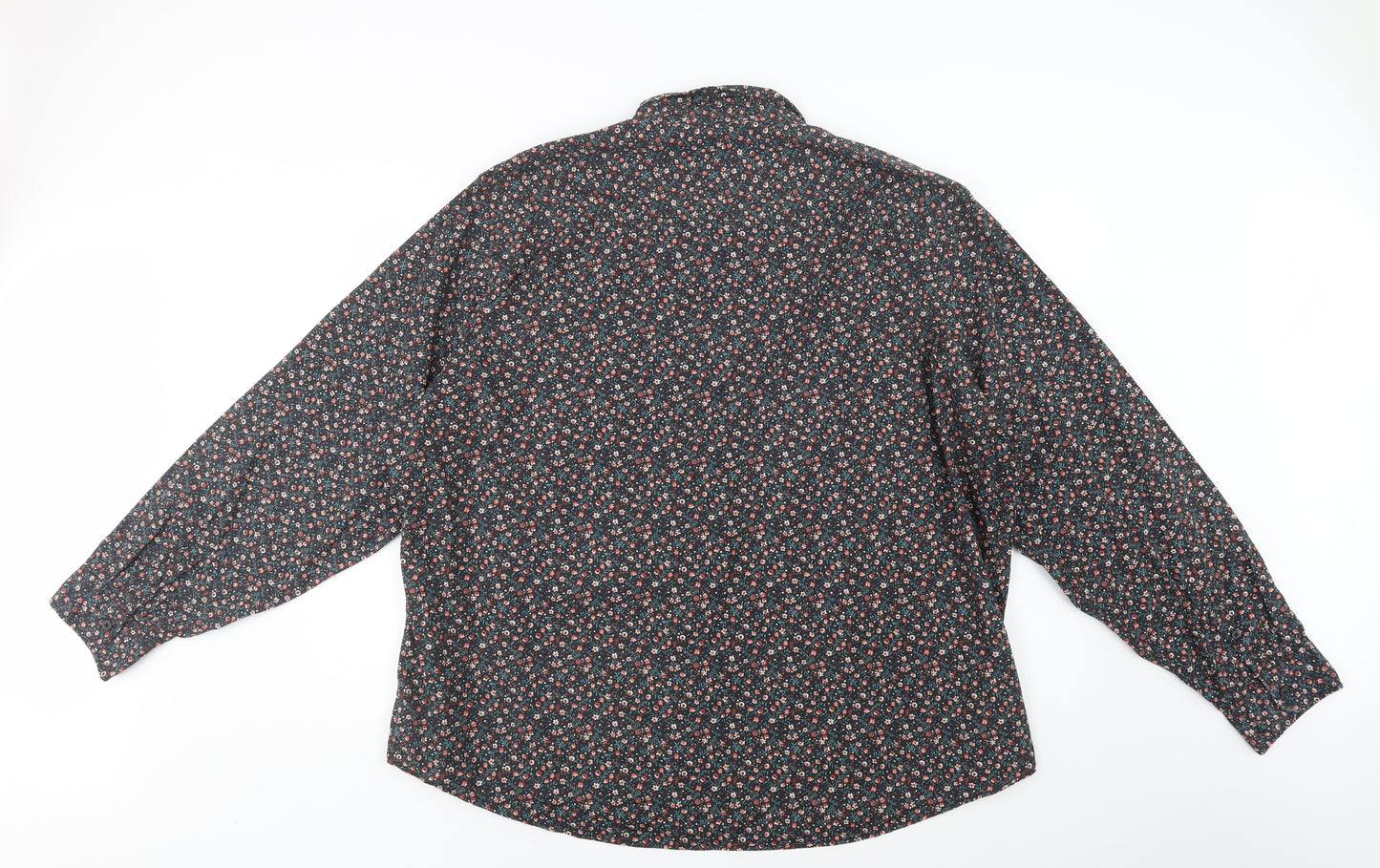 F&F Mens Black Floral Cotton  Button-Up Size 4XL Collared Button
