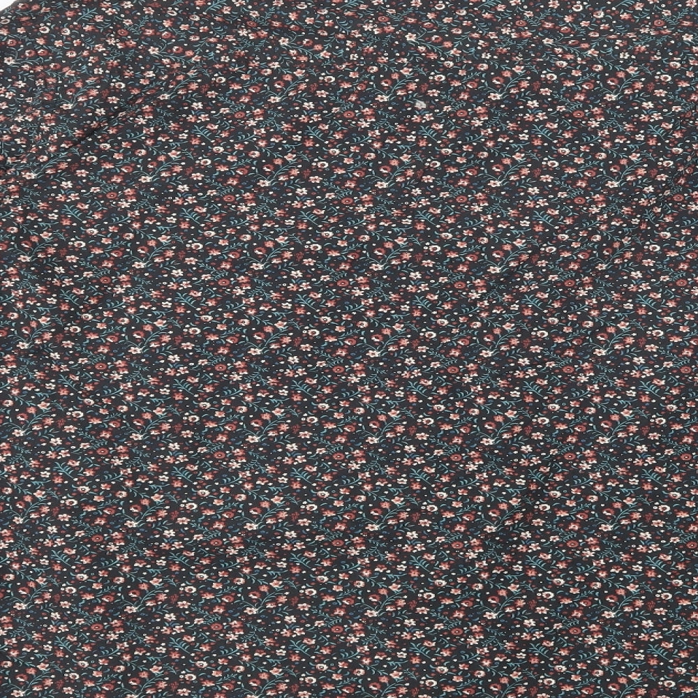 F&F Mens Black Floral Cotton  Button-Up Size 4XL Collared Button