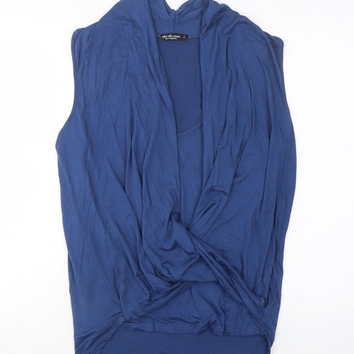 Cha Cha Vente Womens Blue  Viscose Basic Blouse Size L Scoop Neck