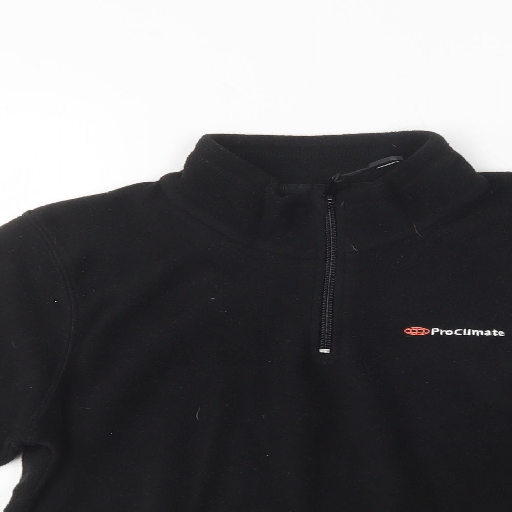 Pro Climate Boys Black  Polyester Henley Sweatshirt Size 11-12 Years  Zip