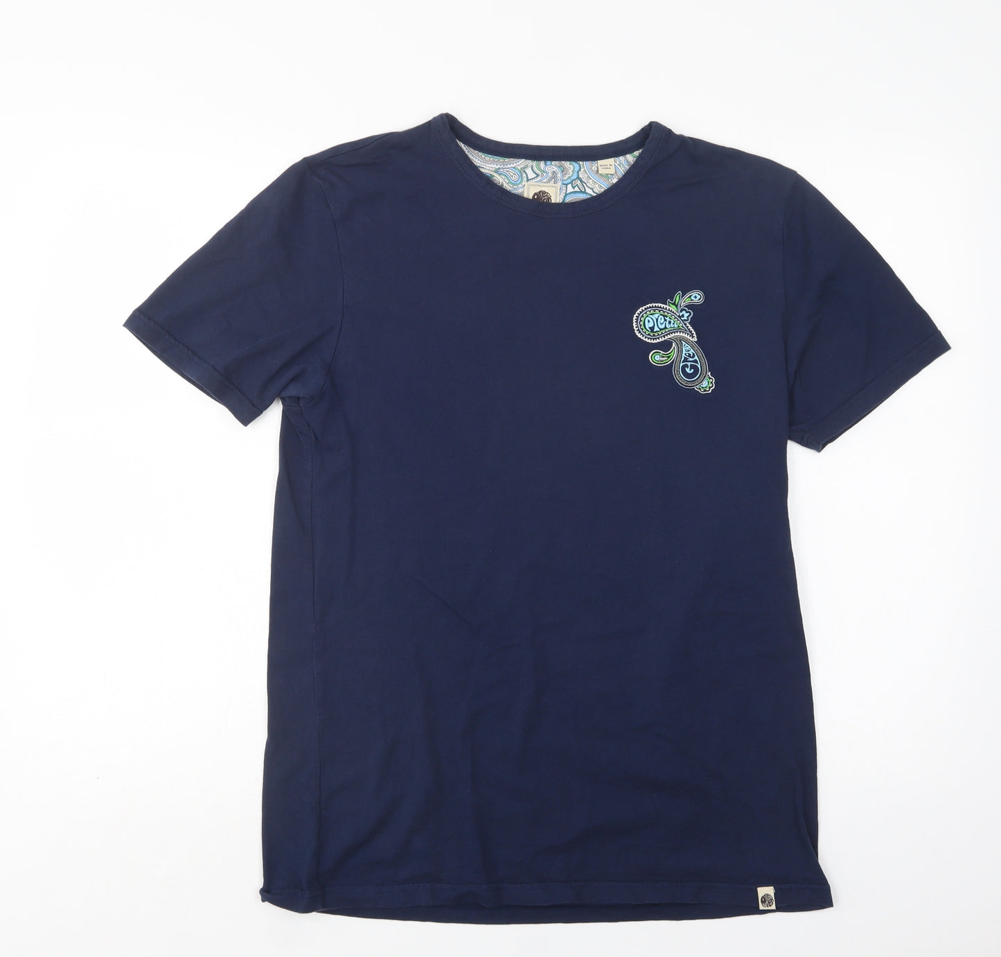 Pretty Green Womens Blue  Cotton Basic Polo Size M Crew Neck