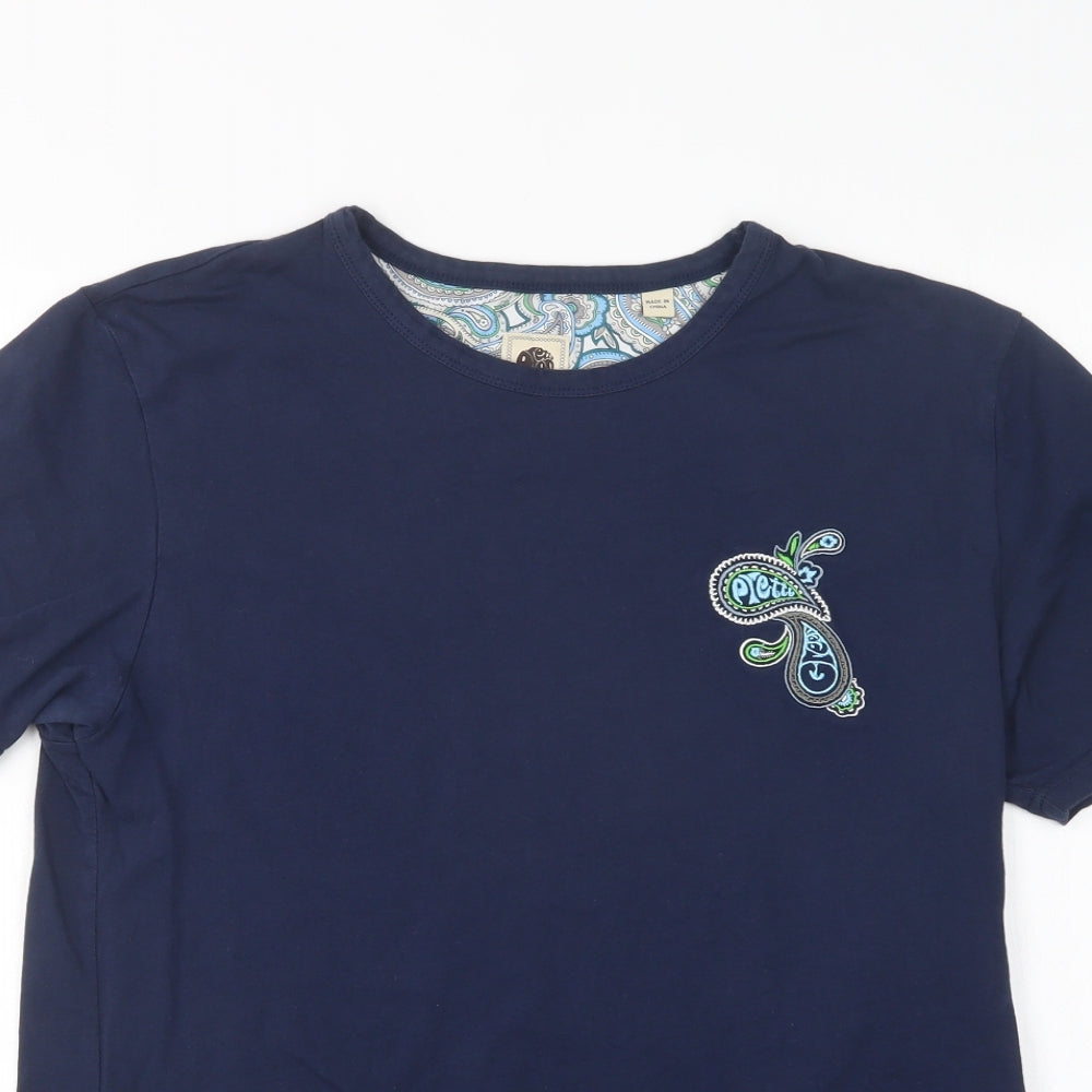 Pretty Green Womens Blue  Cotton Basic Polo Size M Crew Neck