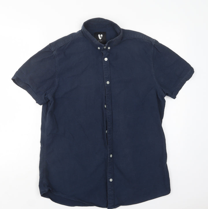 Very Mens Blue  Cotton  Button-Up Size M Collared Button
