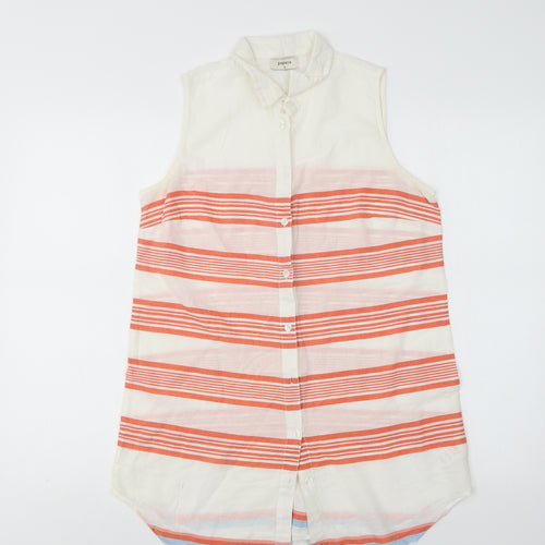 Papaya Womens White Striped Cotton Basic Button-Up Size 8 Collared