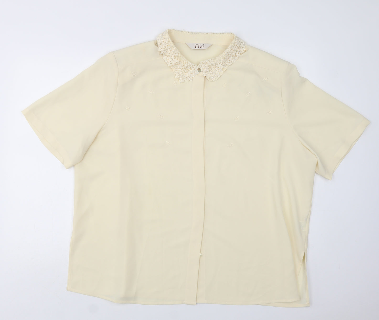 ELVI Womens Yellow  Polyester Basic Blouse Size L Collared - Lace Detail
