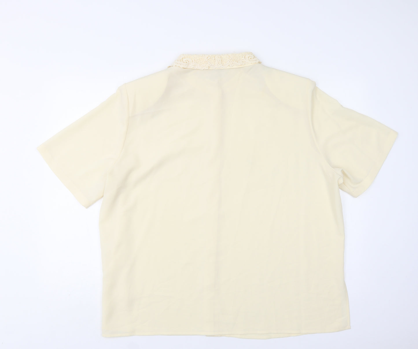 ELVI Womens Yellow  Polyester Basic Blouse Size L Collared - Lace Detail