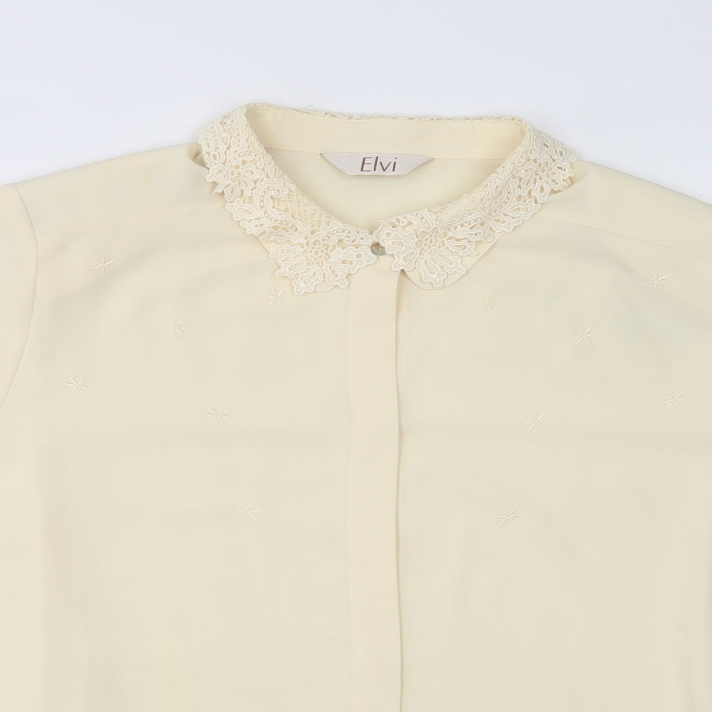 ELVI Womens Yellow  Polyester Basic Blouse Size L Collared - Lace Detail