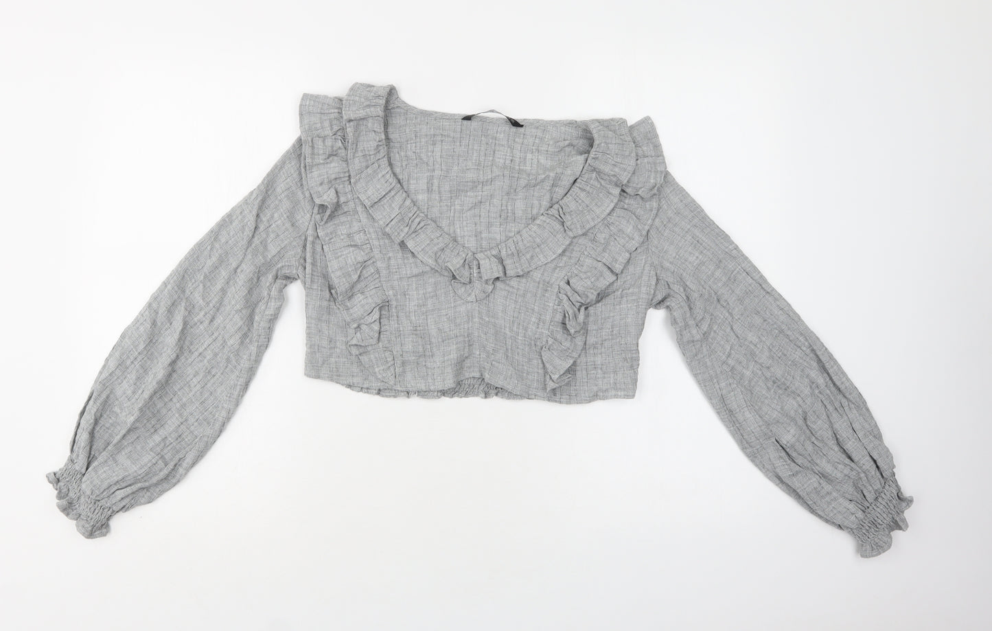 Zara Womens Grey   Cropped Blouse Size M V-Neck