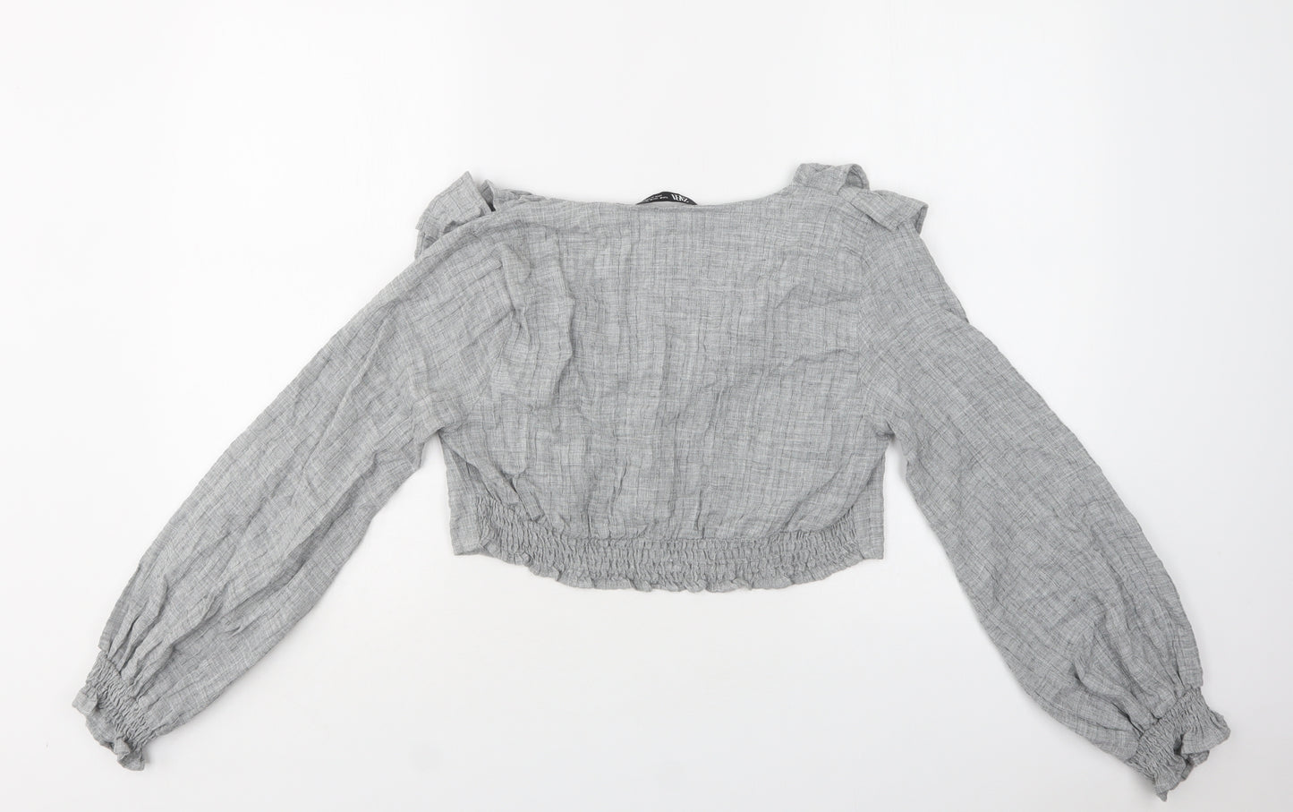Zara Womens Grey   Cropped Blouse Size M V-Neck