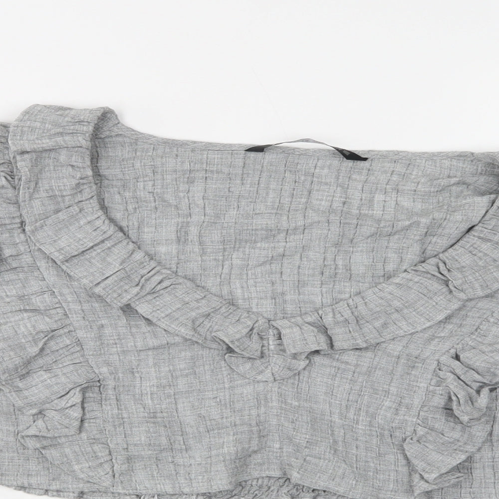 Zara Womens Grey   Cropped Blouse Size M V-Neck