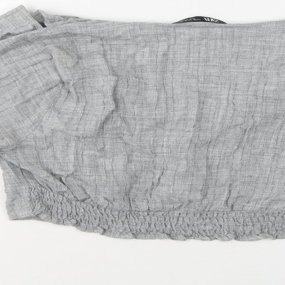 Zara Womens Grey   Cropped Blouse Size M V-Neck