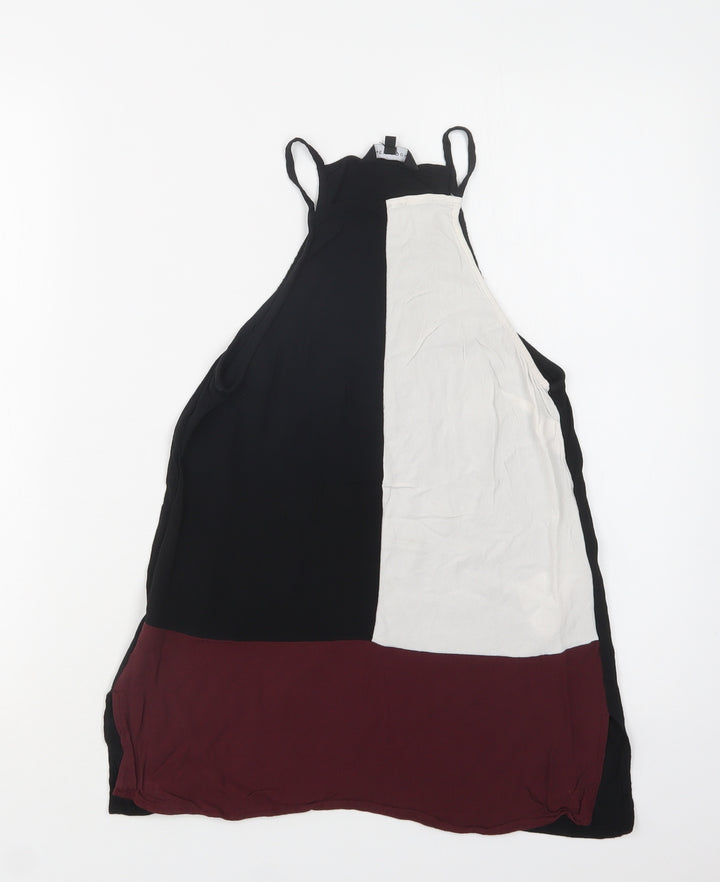 New Look Womens Black Colourblock Viscose Camisole Blouse Size 8 Square Neck