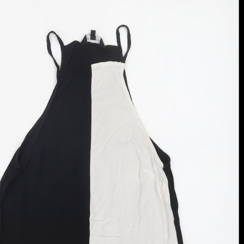 New Look Womens Black Colourblock Viscose Camisole Blouse Size 8 Square Neck