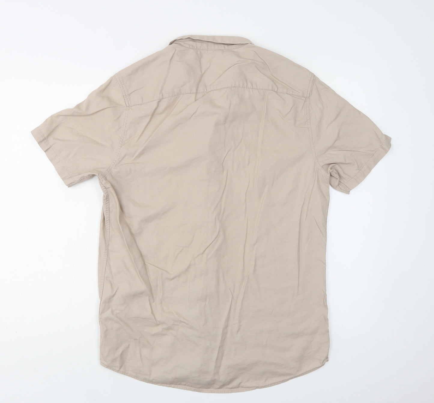 ASOS Mens Beige  Viscose  Button-Up Size M Collared Button