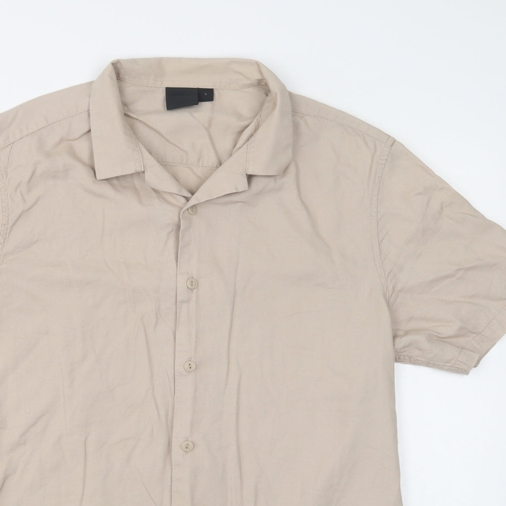 ASOS Mens Beige  Viscose  Button-Up Size M Collared Button